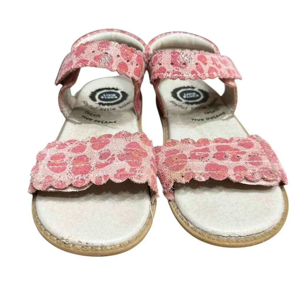 Livie & Luca Posey Sandal Size 11 Leather Pink Polka Dot Slip On Strap On Shoes